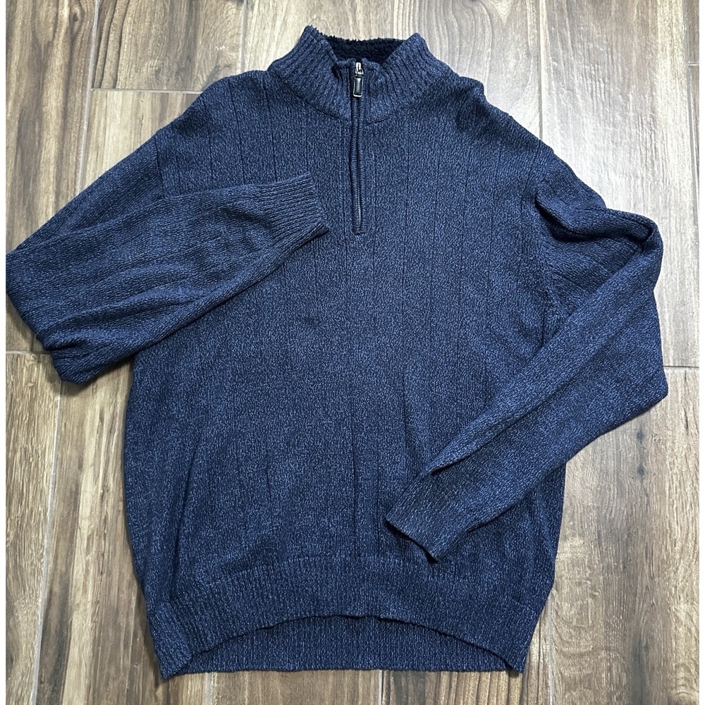 Oscar‎ de la Renta Mens XXL Navy Blue 100% Cotton Sherpa Lined 1/4 Zip Sweater